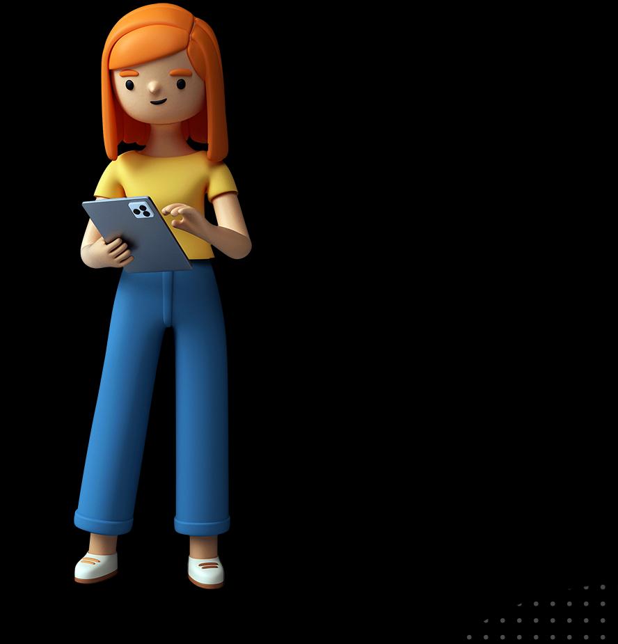 Illustration of a student learning online with live classes on a tablet